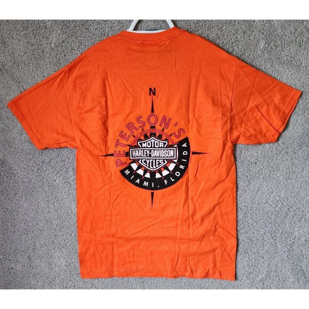 VTG 2006 Petersons‎ Miami FL Harley-Davidson Orange Pocket T Shirt Size M USA